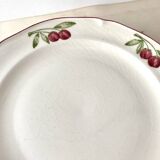 "Cherries" dessert service by Gien vintage, pie dish + 10 dessert plates, Faien ceramic