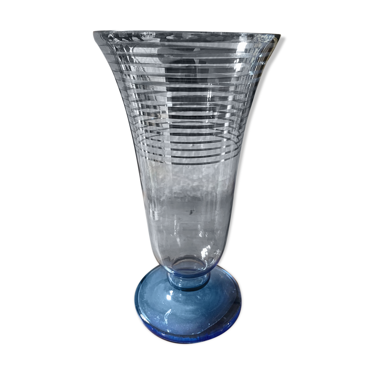 Blue glass vase silver decoration