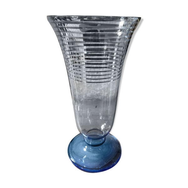 Vase en verre bleu décor argenté — Beyit