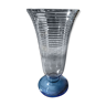 Vase en verre bleu décor argenté