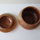 Pyrite stoneware ceramic candy box signed A (Signature to be identified)