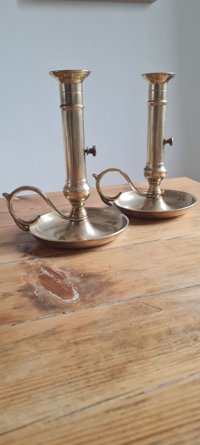 Pair of brass candle holders