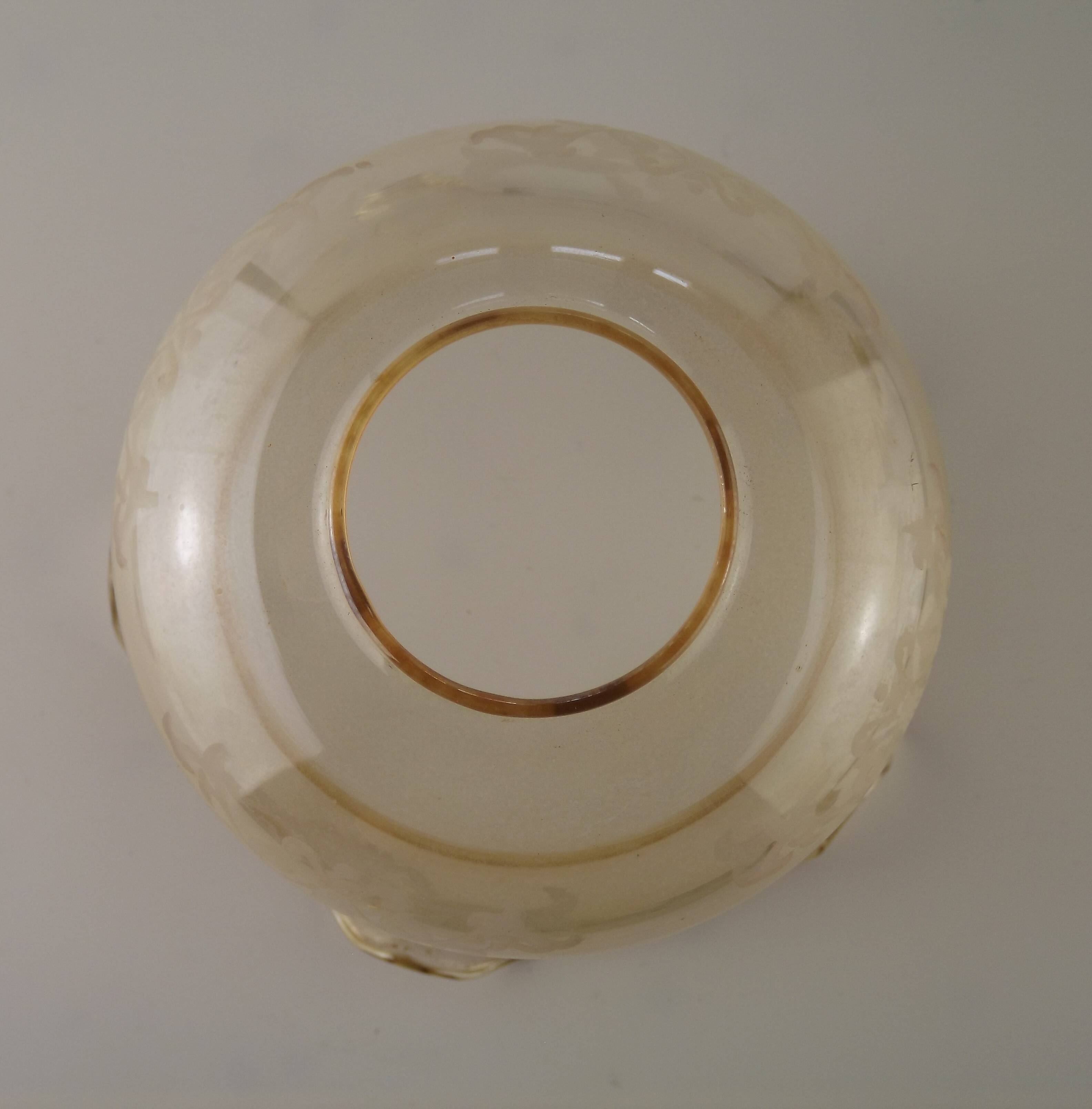 Set of 3 Vintage Glass Bell Shades In Smoked Amber Glass Scroll Motif  5596