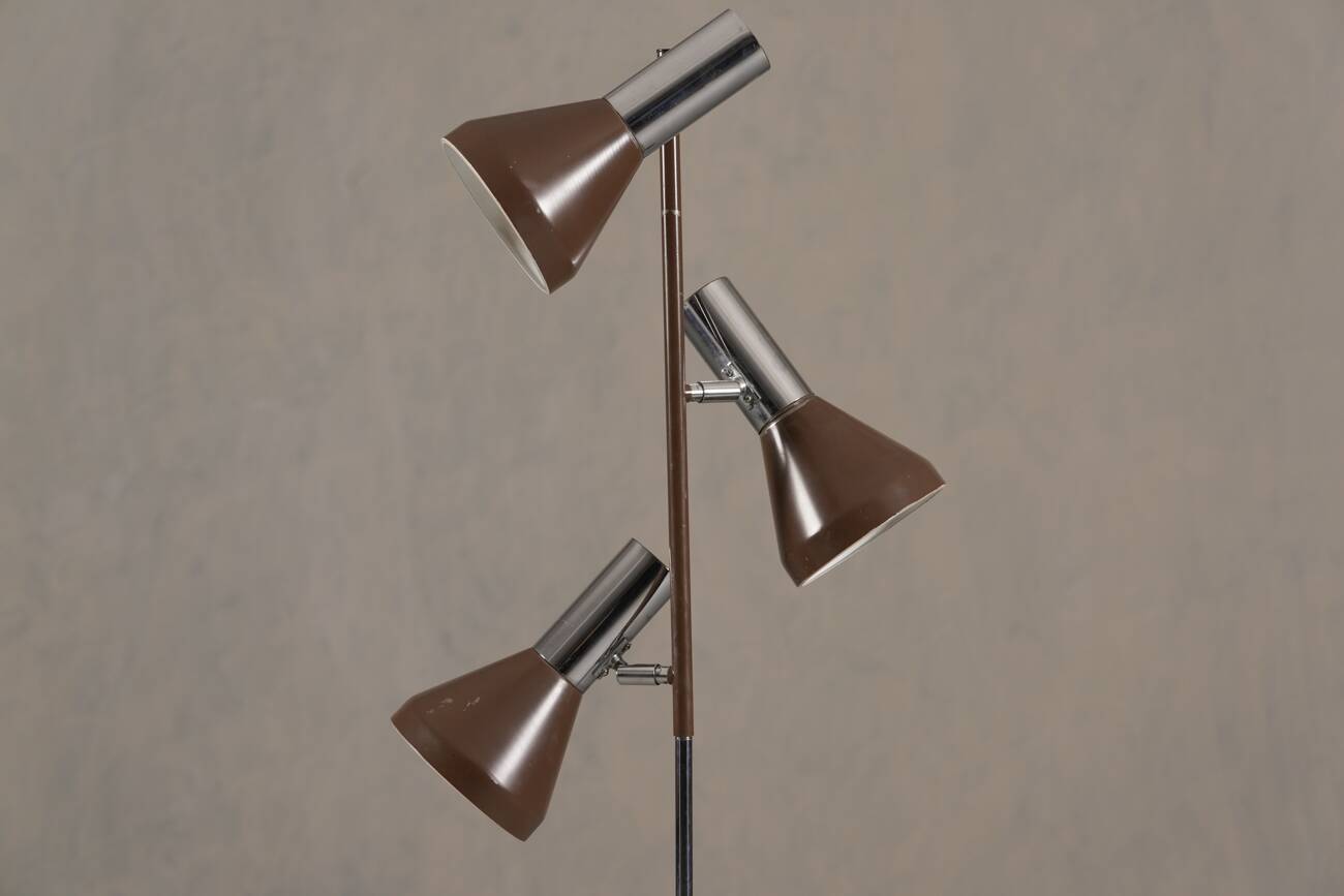 Vintage brown 3 bulbs floor lamp, Germany 1970s