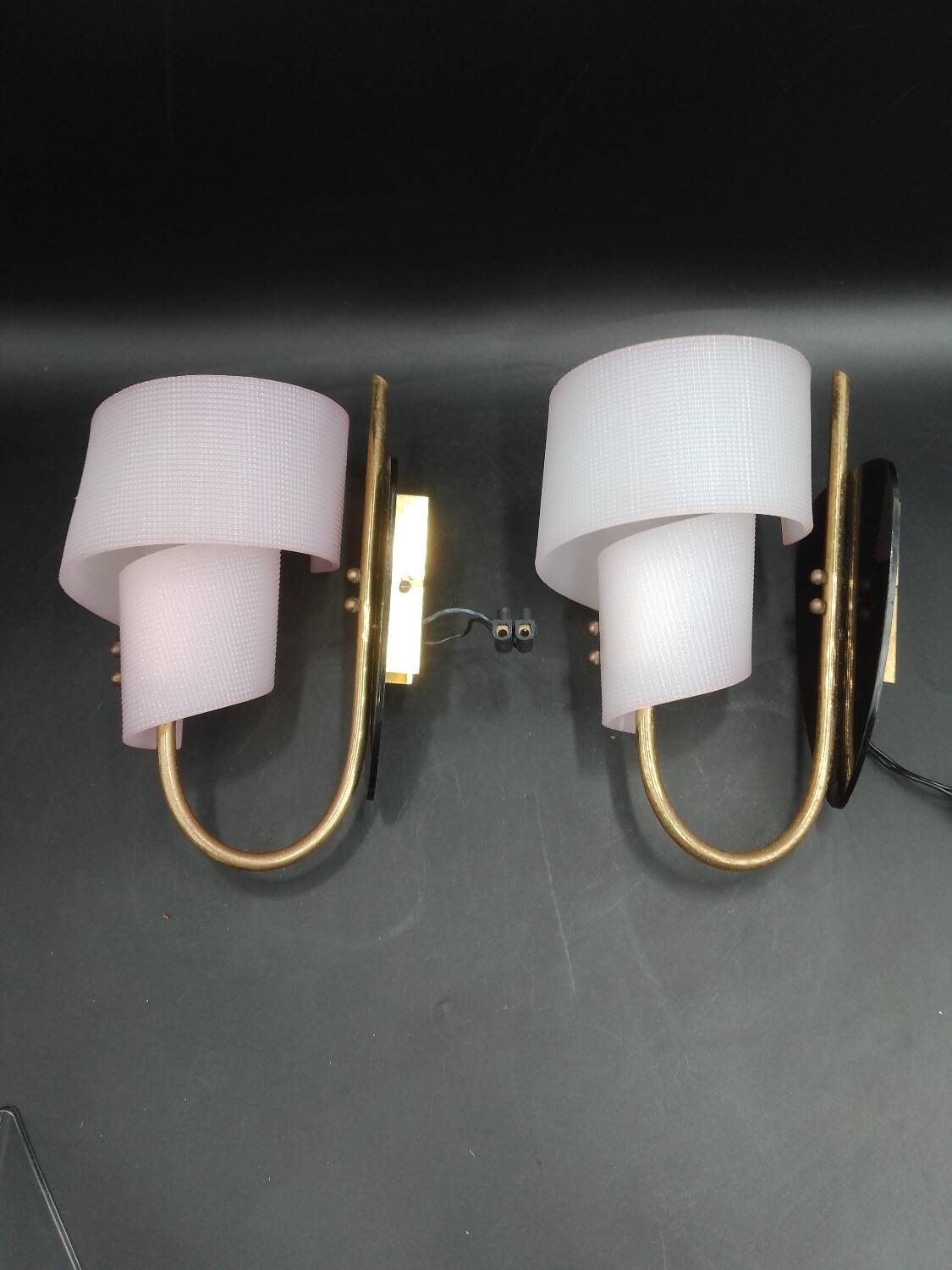 Pair of wall lights 1950 1960 Design Geru Leuchten Plexiglas and Brass