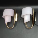 Pair of wall lights 1950 1960 Design Geru Leuchten Plexiglas and Brass