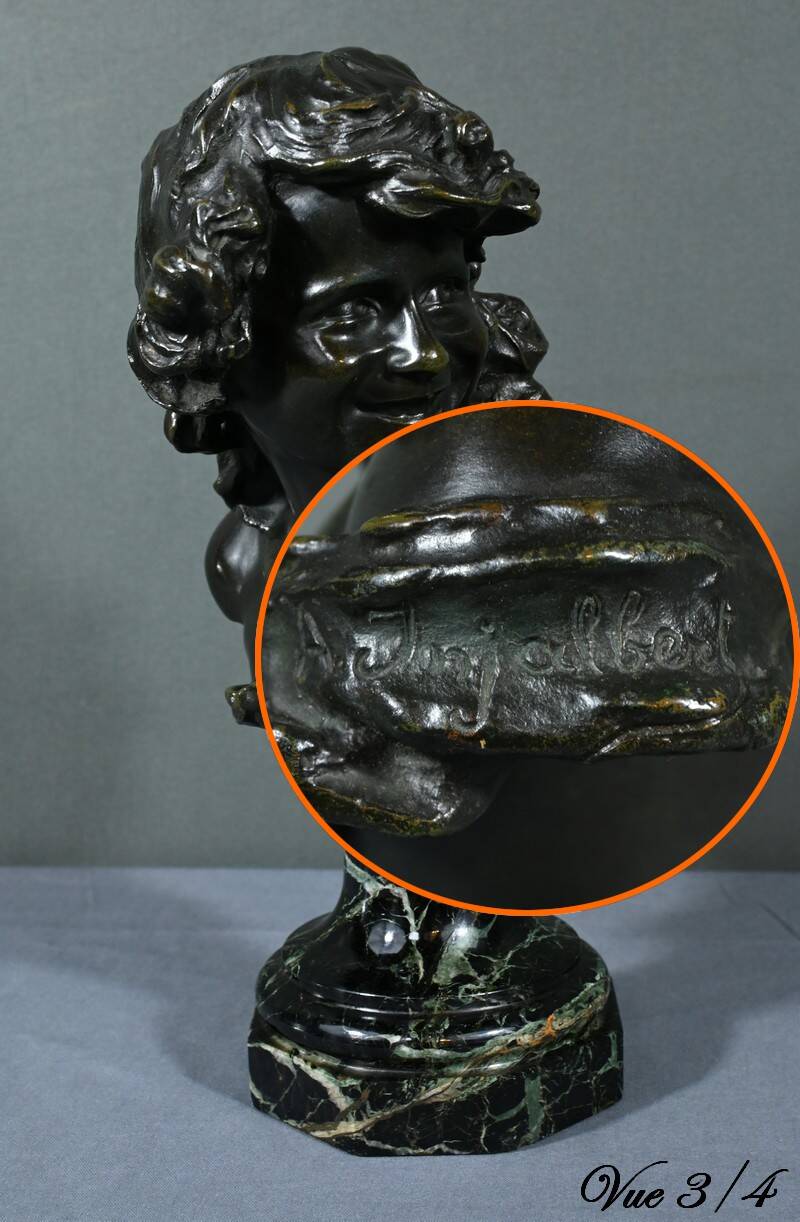 Bronze “Laughing Child”, signed A.Injalbert – Late 19th century