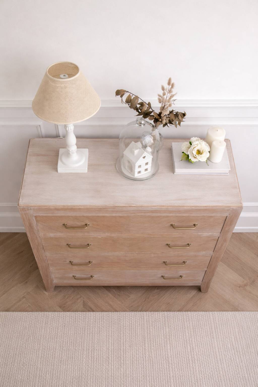 Vintage commode in bleached wood.