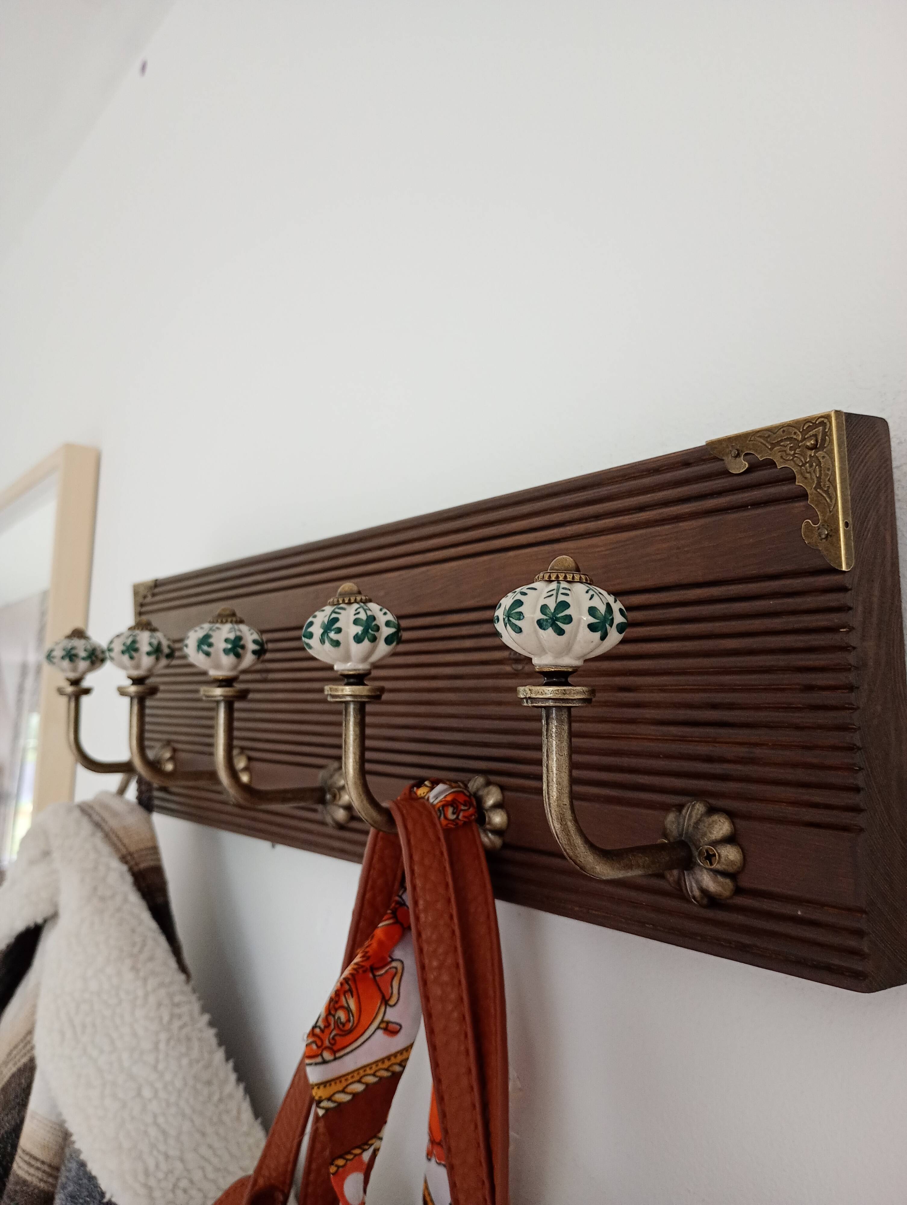 Portemanteau mural 5 patères en céramique style vintage fait main