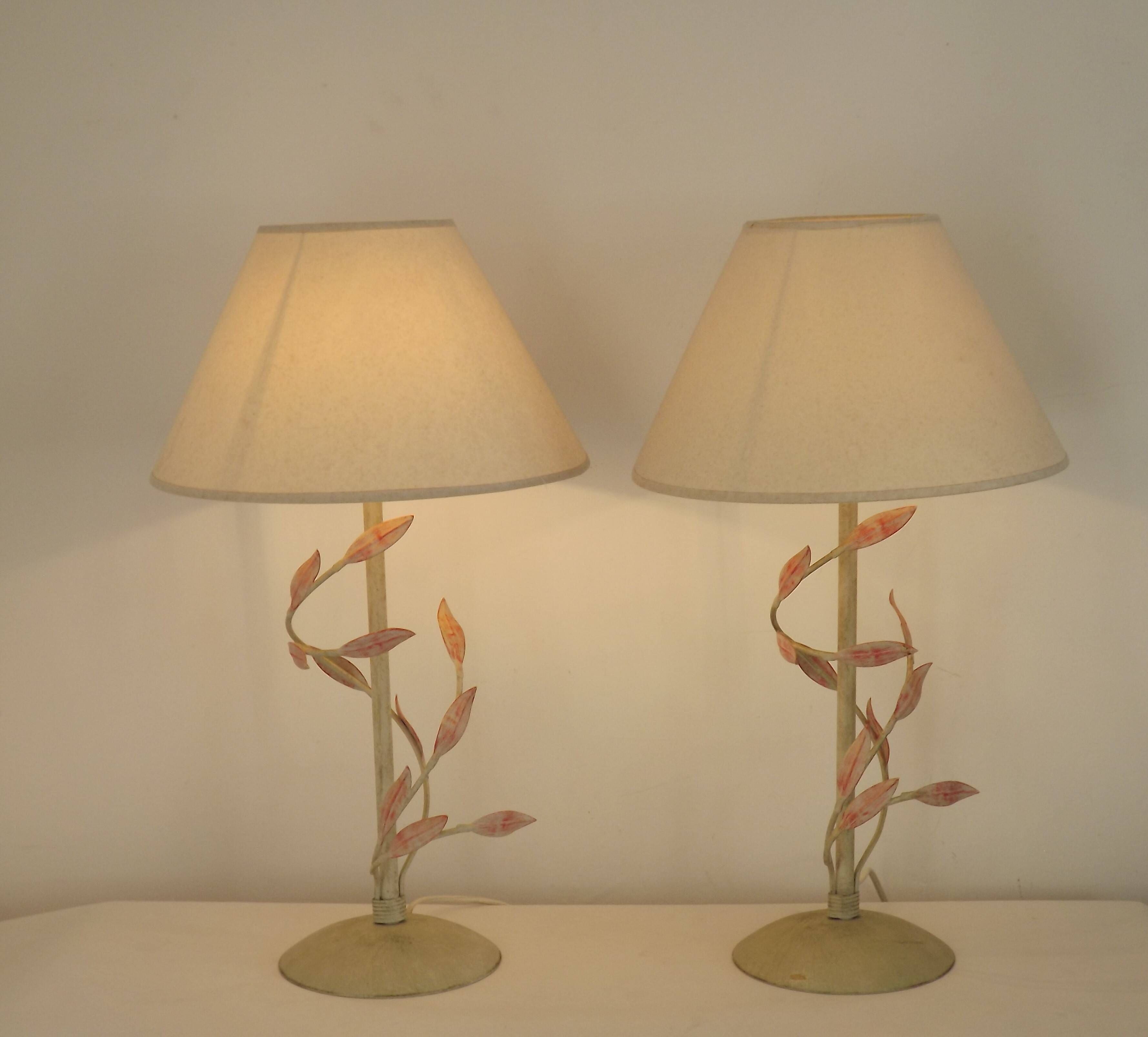 Pair Of French Vintage Metal Table Lamps With Scrolling Leaf Detail