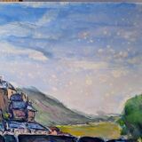 Landscape village old gouache bridge / paper 65/50cm