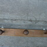 Wooden wall coat holder with 3 vintage hooks