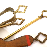 Old bronze chimney servant shovel broom bellows and clamp
