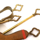 Old bronze chimney servant shovel broom bellows and clamp
