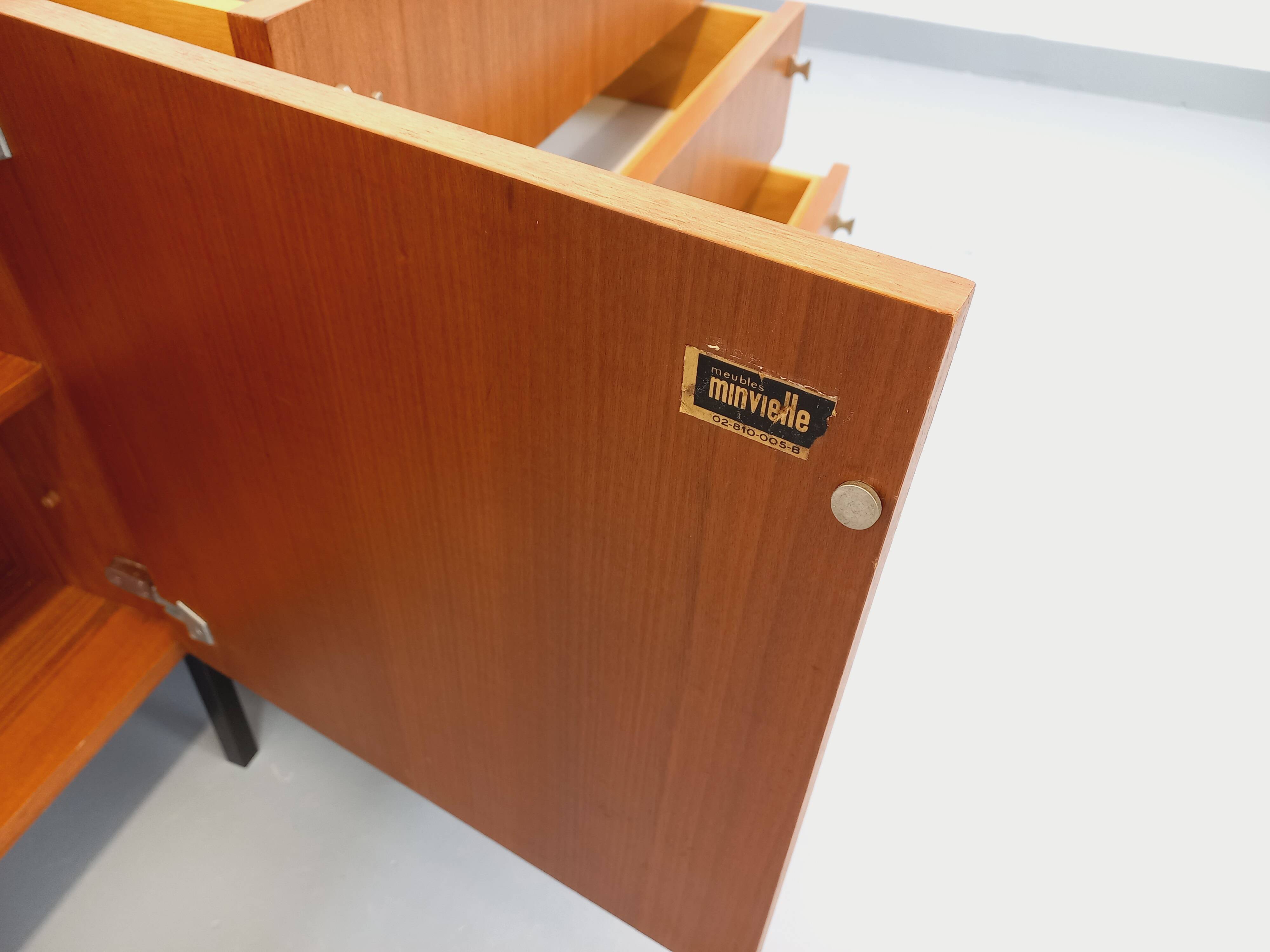 Vintage modernist enfilade ARP Minvielle by Guariche Mortier Motte teak