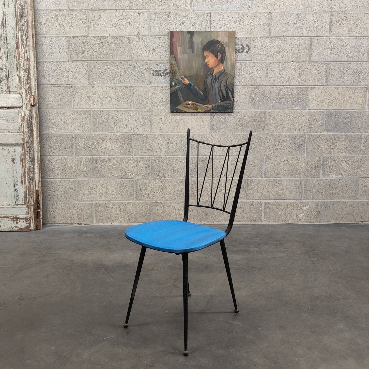 Kitchen chair Colette Gueden, blue vinyl