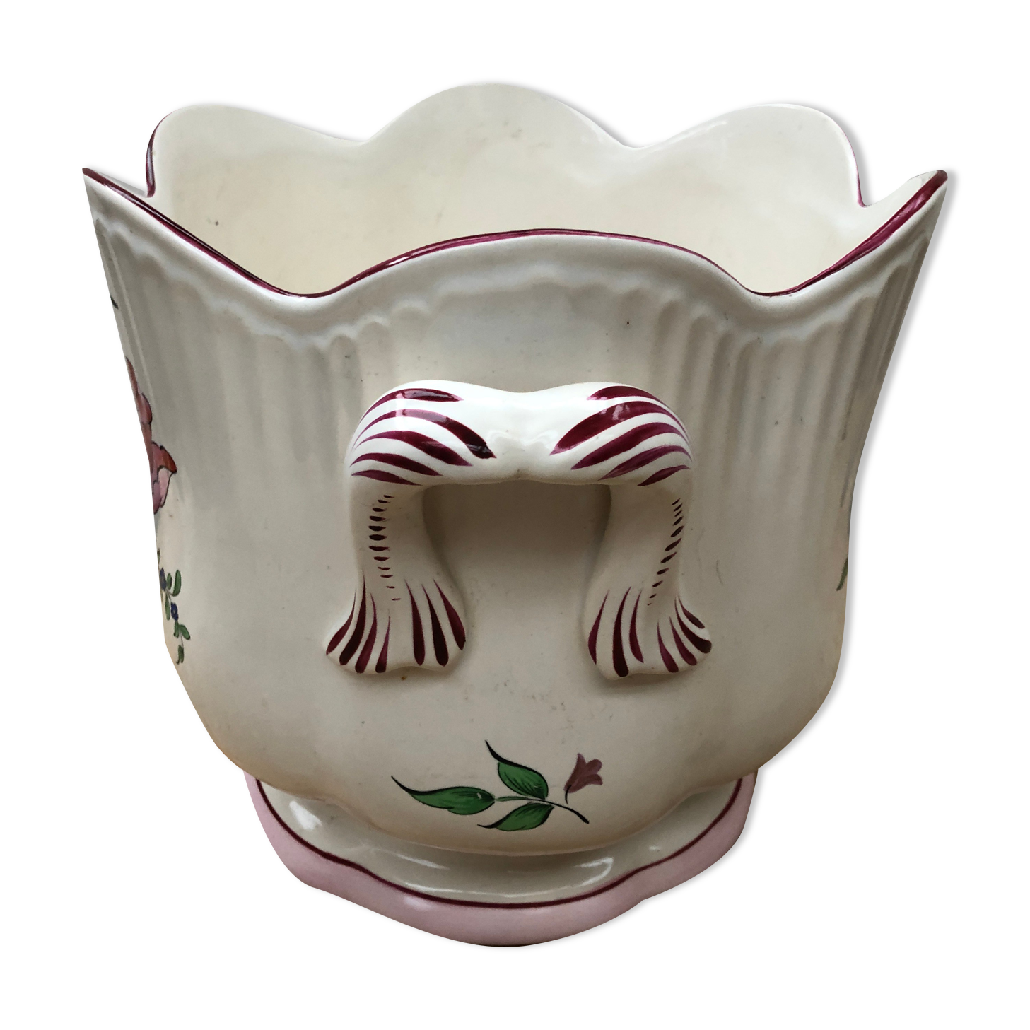 Old Cache Pot K&G LUNEVILLE Ceramic White Decoration Vintage Flowers