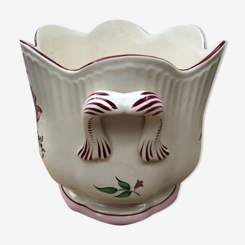 Cache pot k&g Luneville céramique blanche décor fleurs vintage