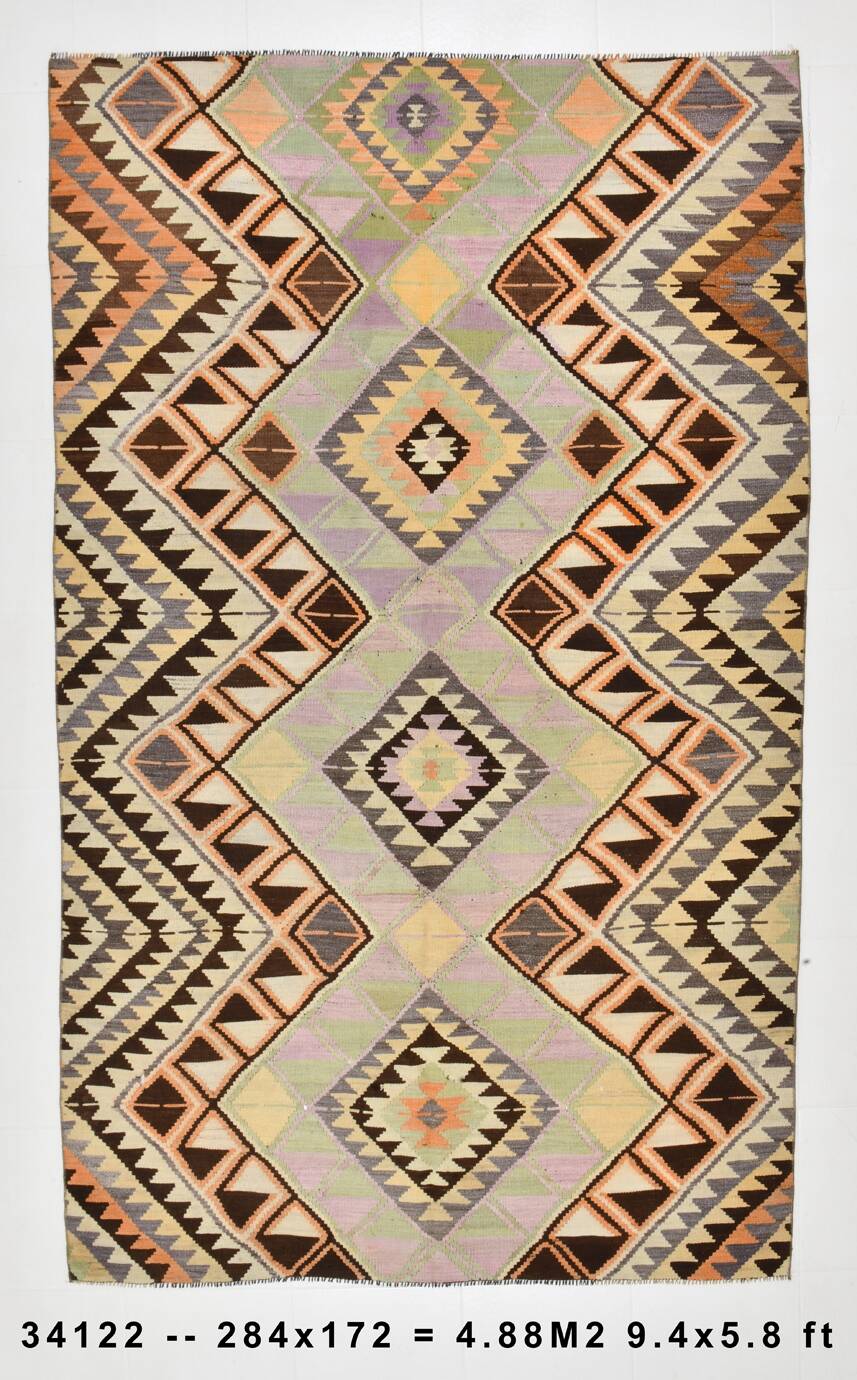 Yellow & Brown Turkish Kilim Rug, 172x284Cm