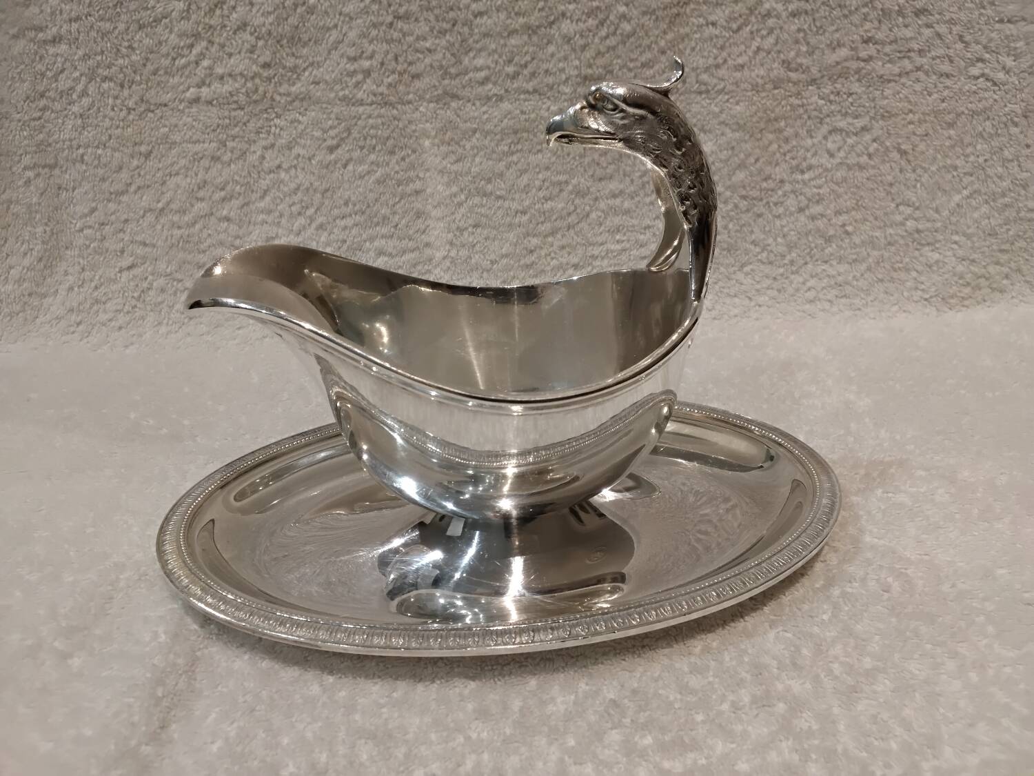 Beautiful silver-plated gravy boat by Christofle Malmaison, Eagle