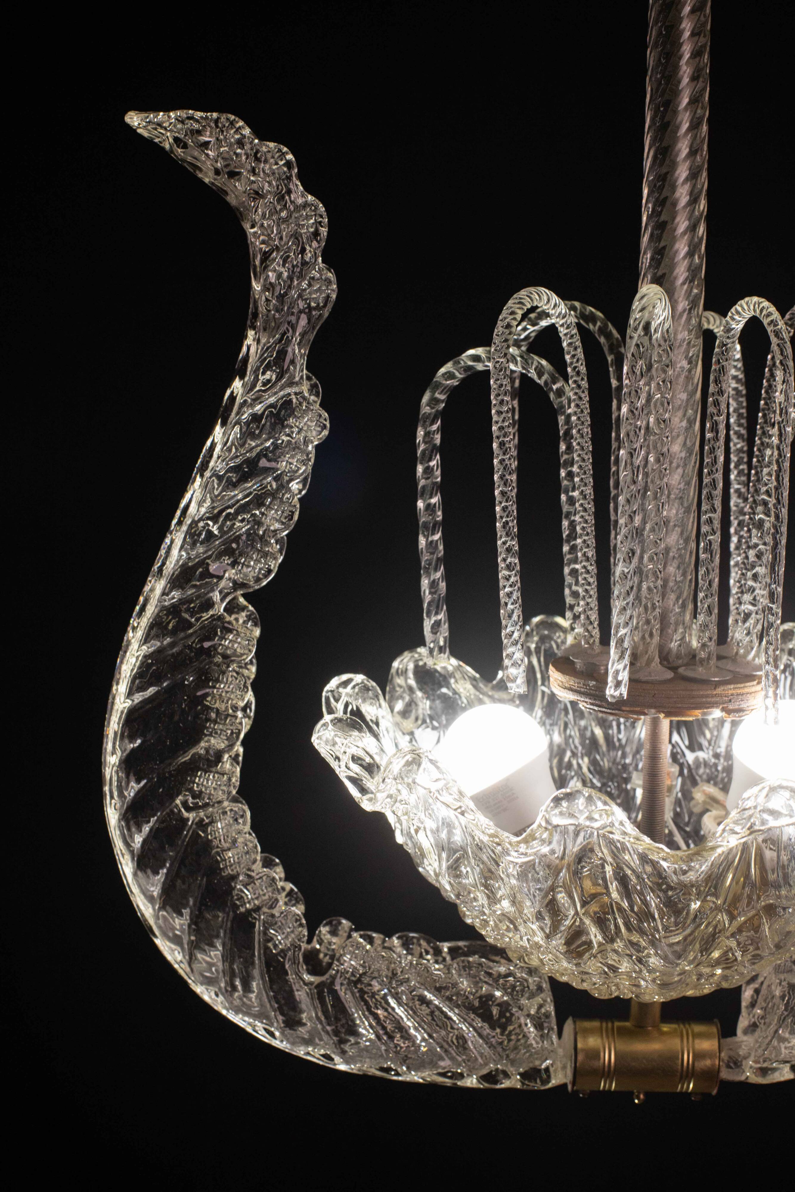 Set of 3 Art Decò Fountain Chandelier By Barovier e Toso, Murano Glass, 194