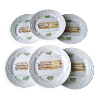 6 Assiettes à asperges en porcelaine L'Hirondelle