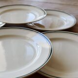 6 assiettes à dessert vintage faïence beige double liseré multicolore