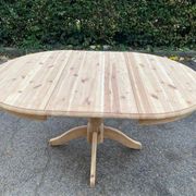 Table à manger ronde extensible pied central rénovée en bois massif brut 105cm
