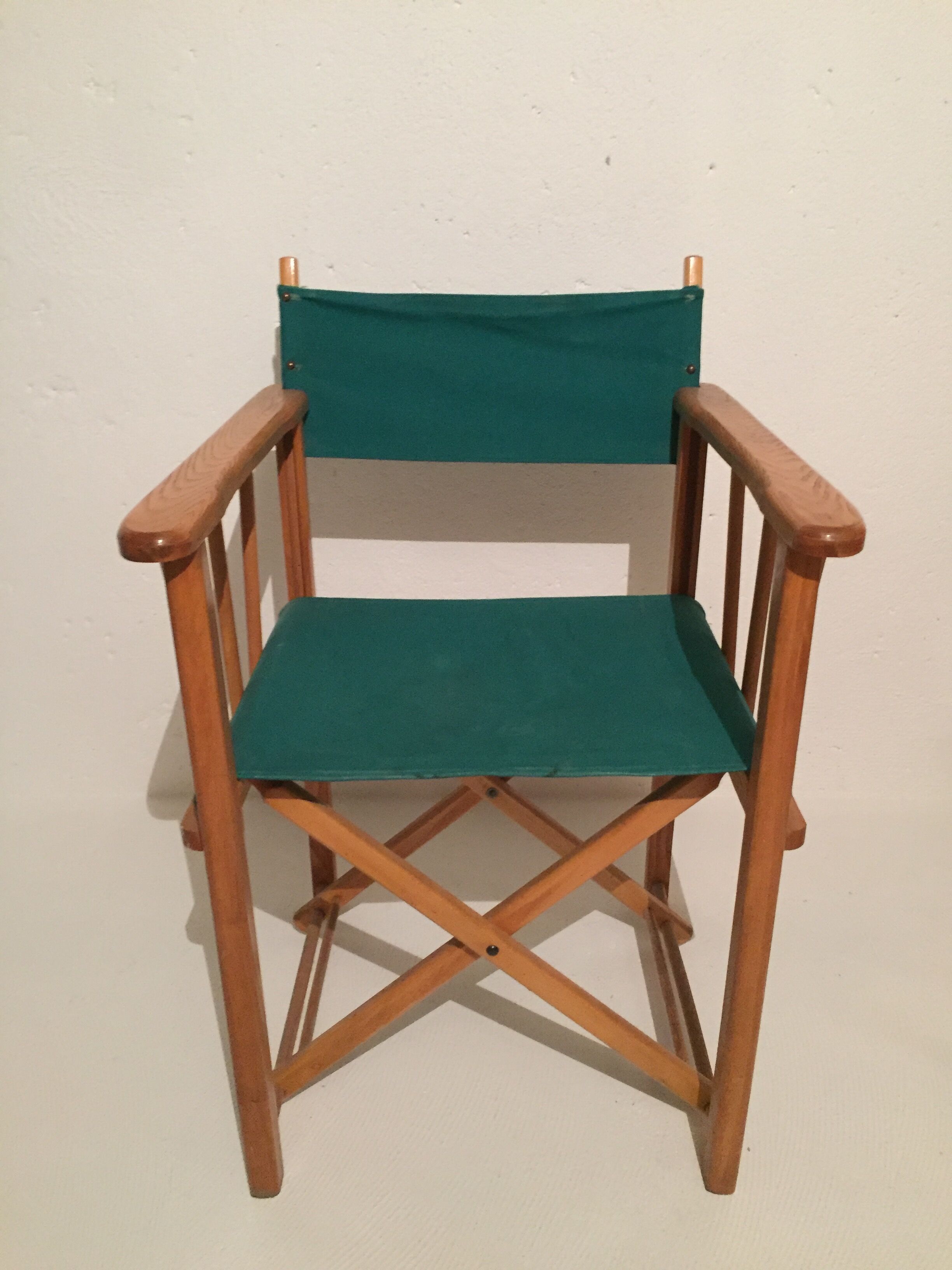 Pair of folding chairs in wood and vintage canvas, 1970s