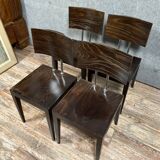 Série de quatre chaises Design 1970' en bois veiné teinté