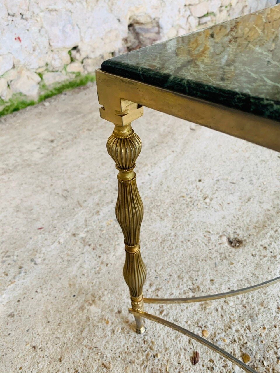 Coffee table in green marble and brass circa 50/60