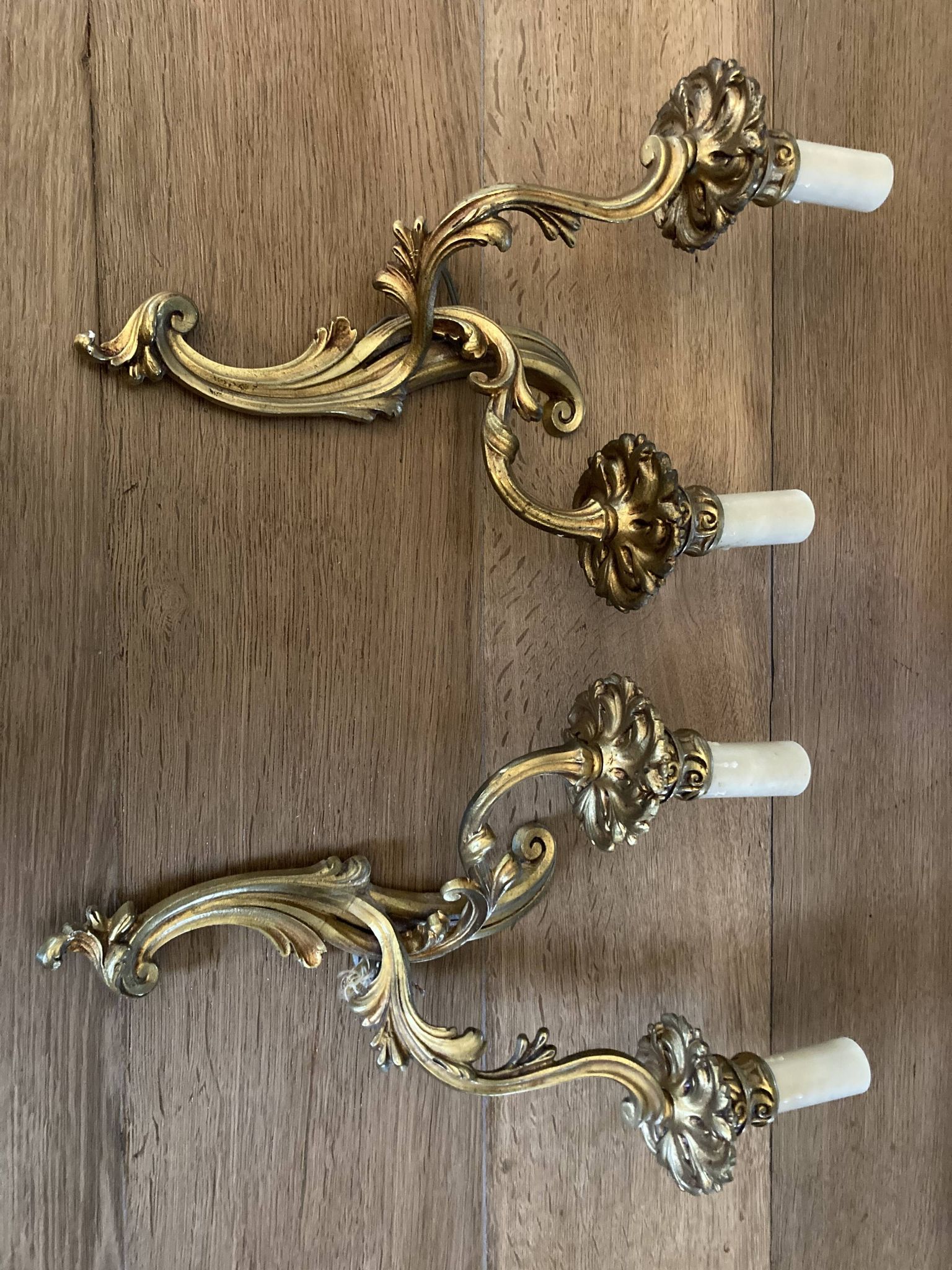 Pair of bronze wall lamps