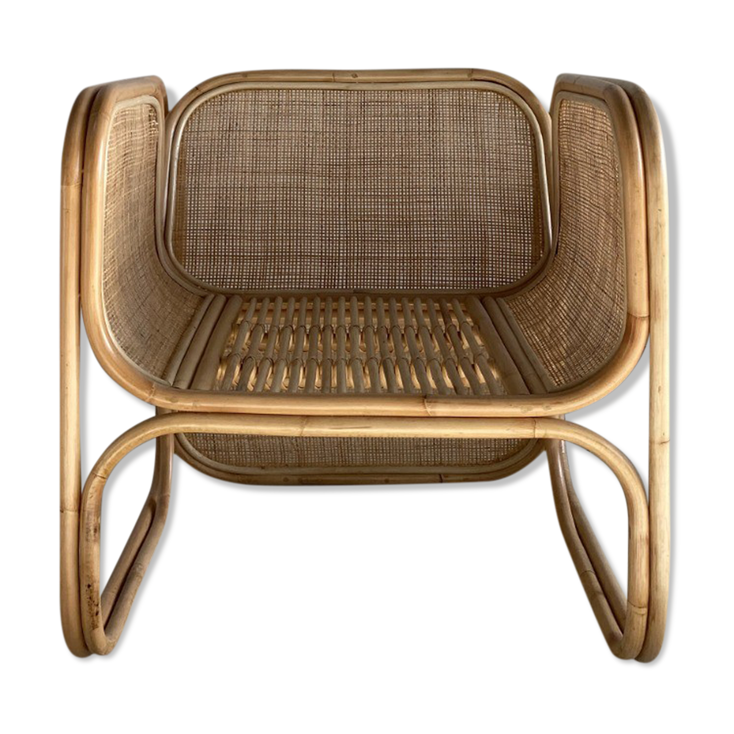 U-shaped armrest rattan armchair, grid canning
