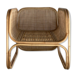 U-shaped armrest rattan armchair, grid canning
