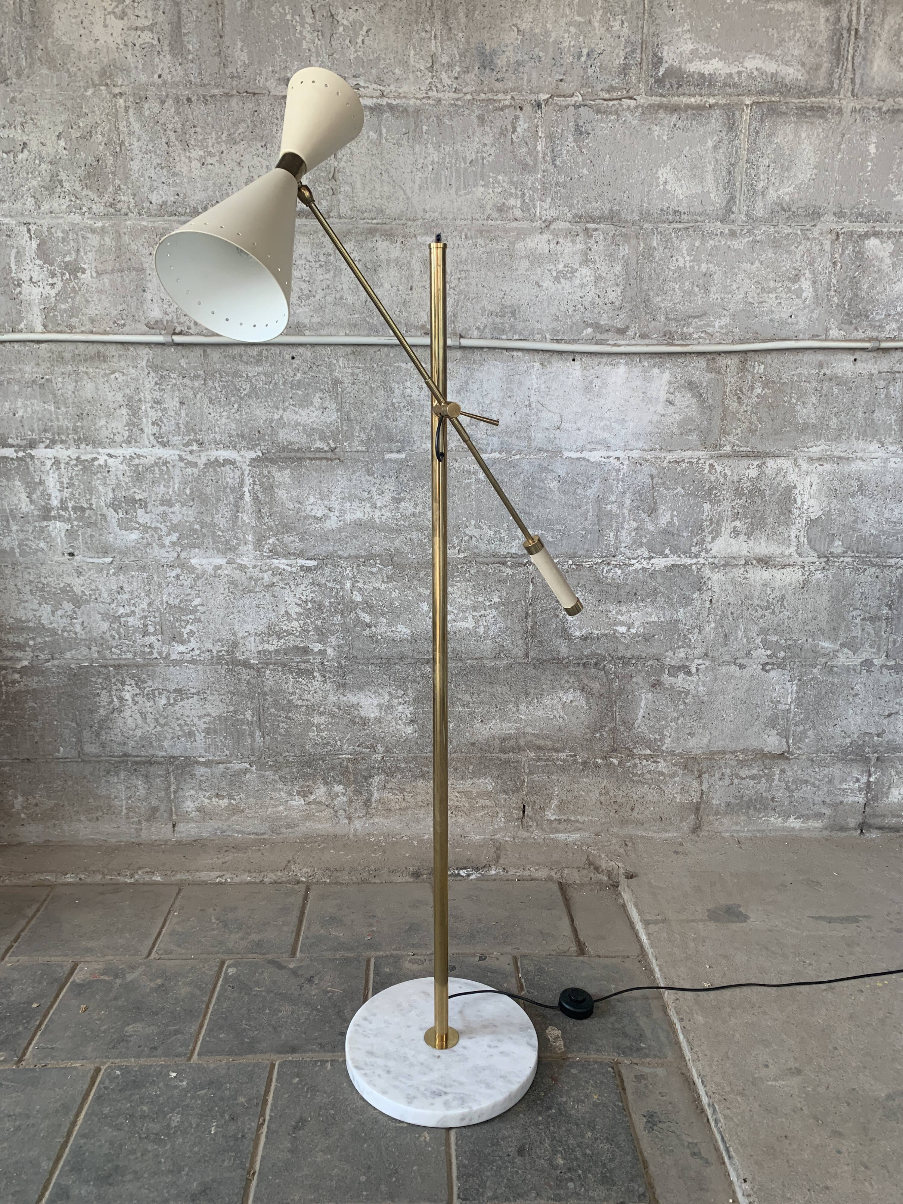 Midcentury brass and marble diablo floor lamp, Italy 1960s