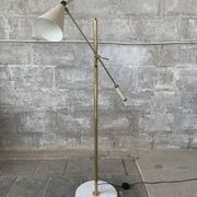 Midcentury brass and marble diablo floor lamp, Italy 1960s