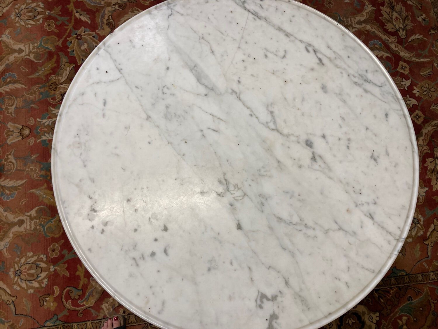 Mahogany pedestal table with marble top veneer