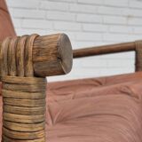 1970s, Scandinavian 2 seater sofa, original very good condition, bamboo, leather.