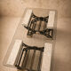 Travertine table with wrought iron, Italy circa 1980.