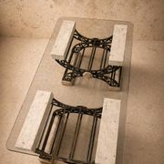 Travertine table with wrought iron, Italy circa 1980.