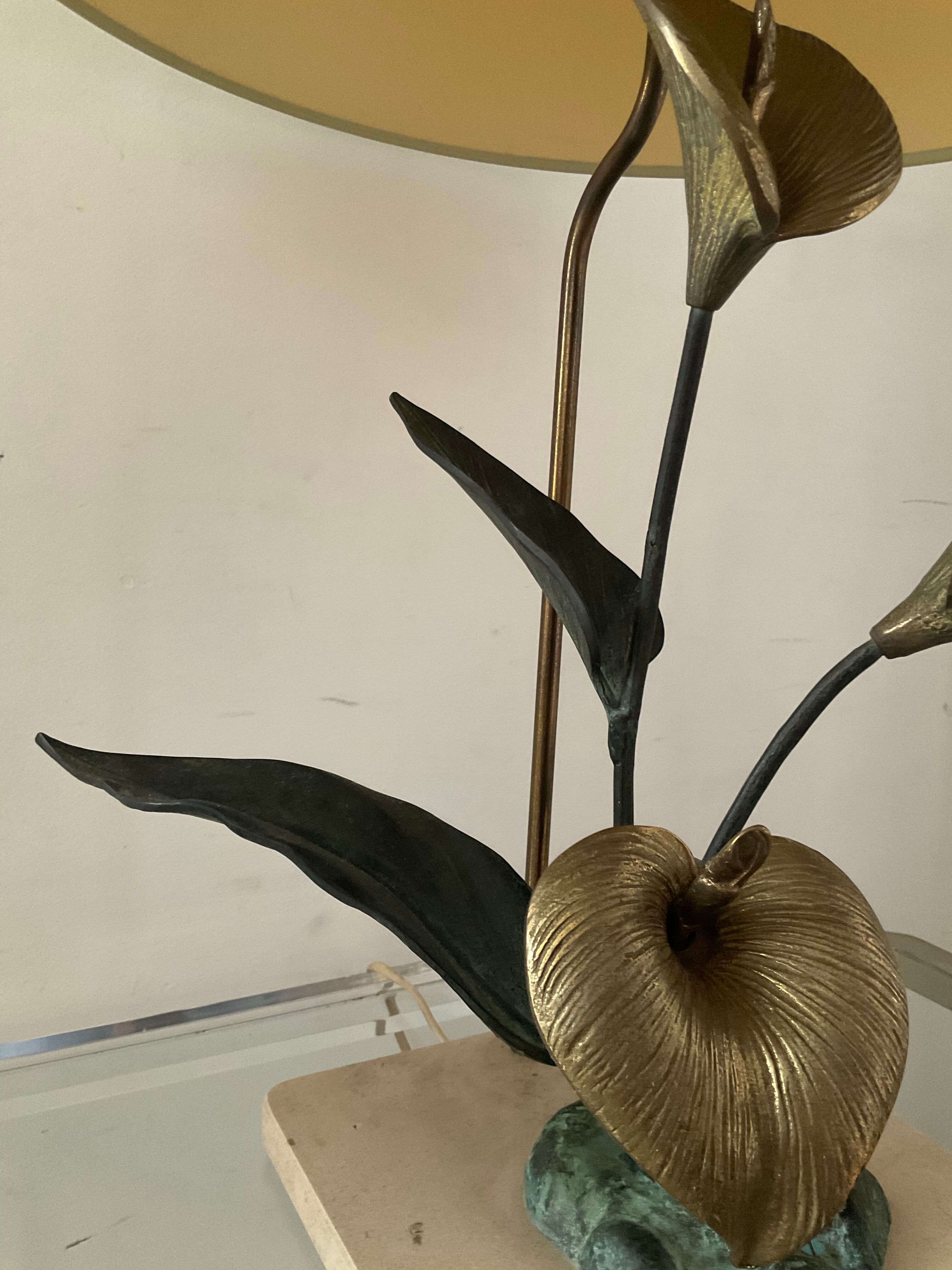 Vintage lamp in travertine and bronze 70s