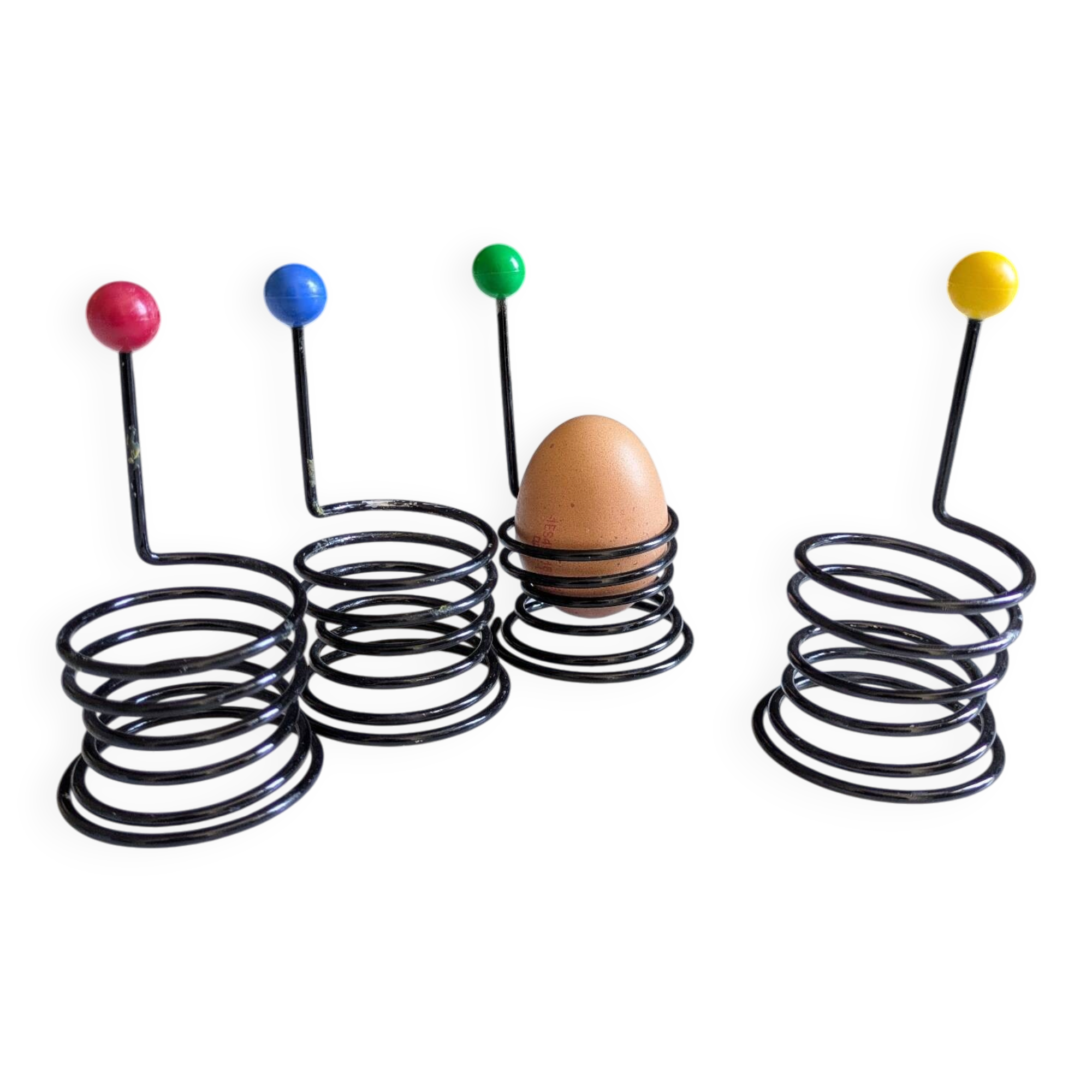 Set of egg cups "Egg Boy" by Wang and Merlo. Memphis design 80s.