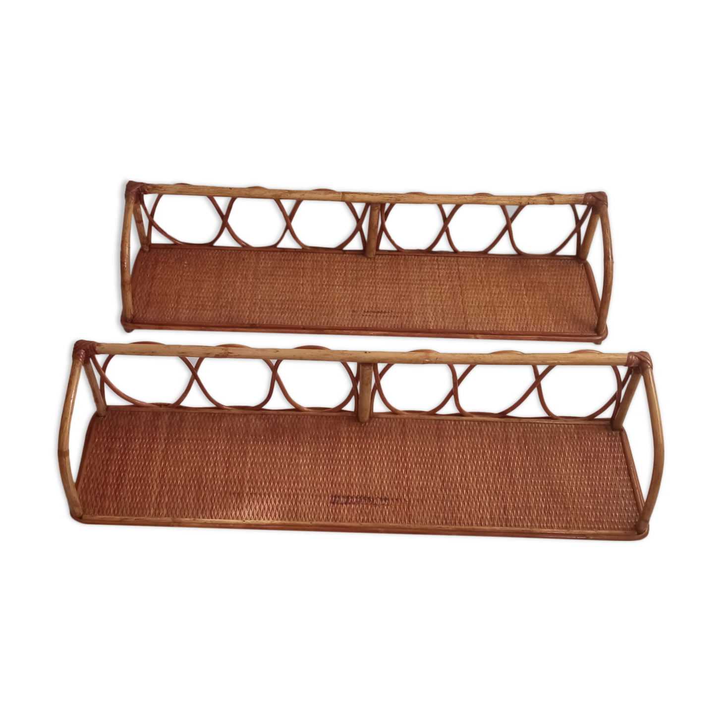 Pair of bamboo and rattan shelves