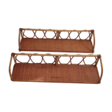 Pair of bamboo and rattan shelves