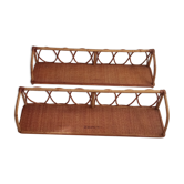 Pair of bamboo and rattan shelves