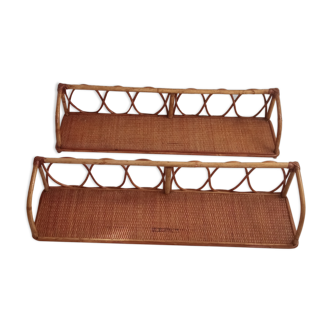 Pair of bamboo and rattan shelves