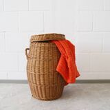 large round basket with lid, wicker basket, rattan basket, laundry container