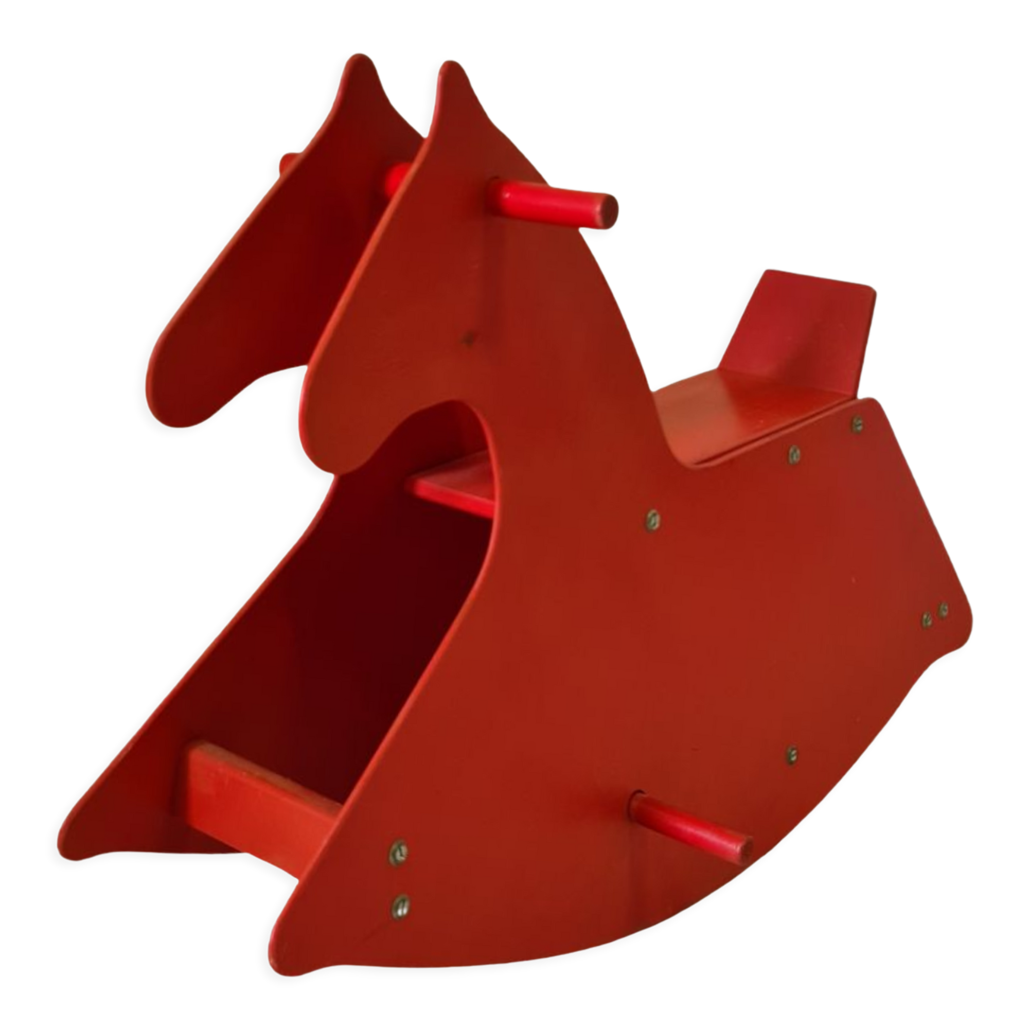 Cheval à bascule en contreplaqué constructiviste rouge, Suisse Années 1960
