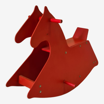 Red constructivist plywood rocking horse, Switzerland 1960s