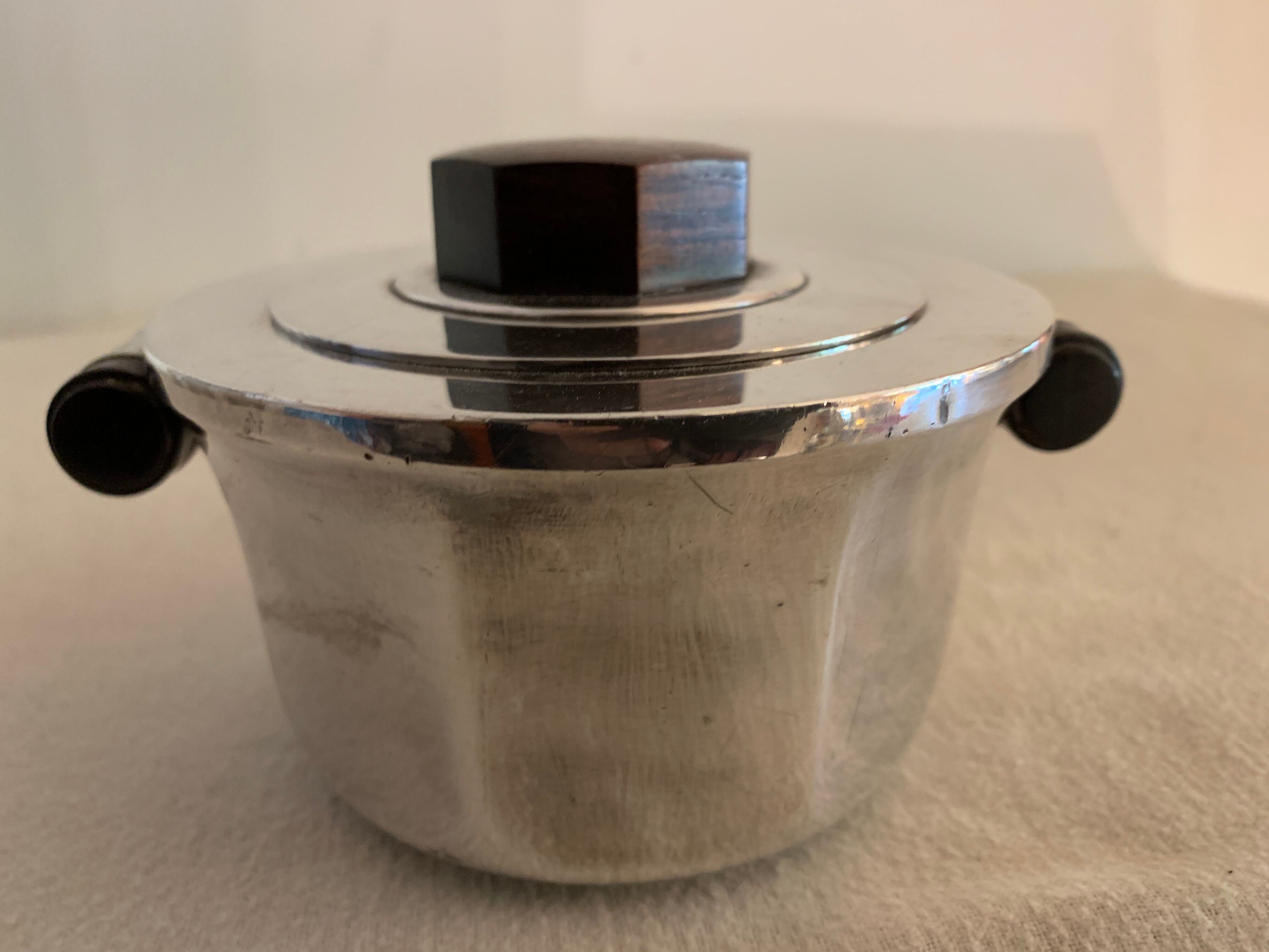 Luc Lanel silver metal and rosewood sugar for Christofle art deco